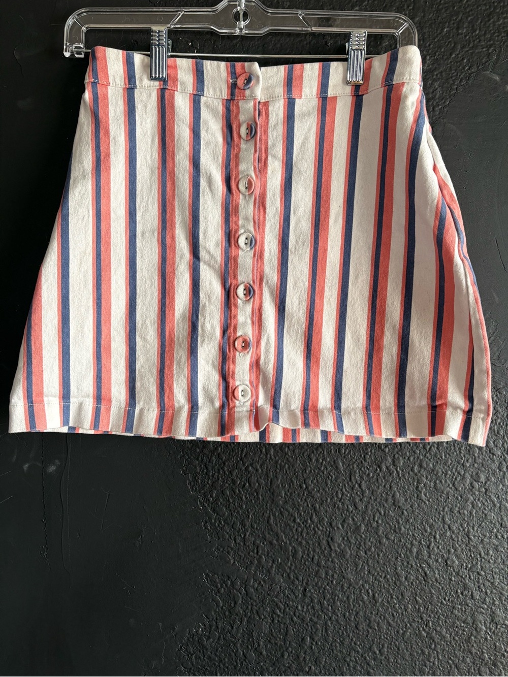 Forever 21 Coral, Navy & White Striped Button-Front Mini Skirt